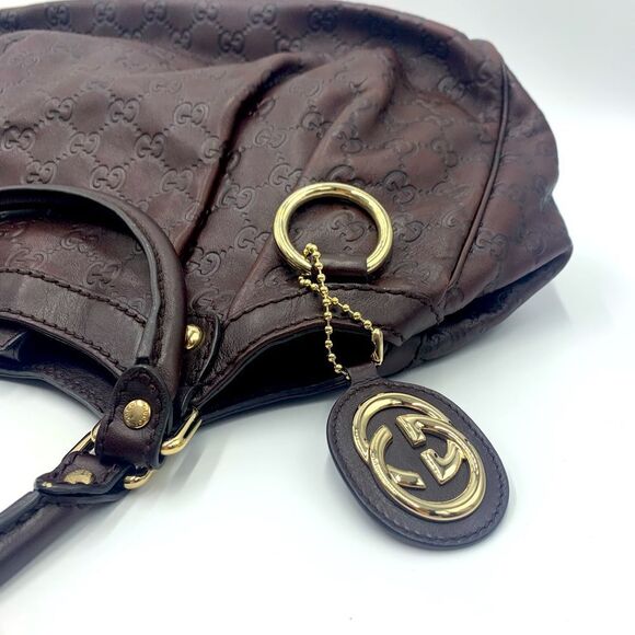 Auth GUCCI Guccisima Sukey Brown Leather Shoulder Bag Preloved Very Good Tote - Picture 3 of 16